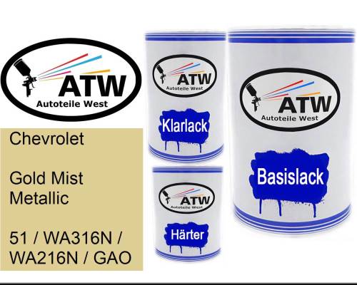 Chevrolet, Gold Mist Metallic, 51 / WA316N / WA216N / GAO: 500ml Lackdose + 500ml Klarlack + 250ml Härter - Set, von ATW Autoteile West.
